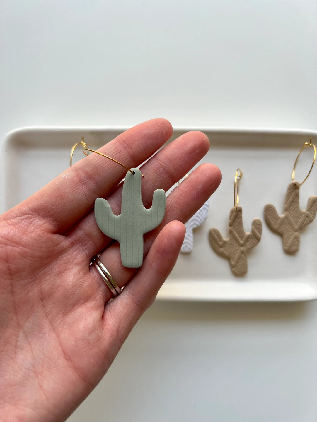 Neutral Cactus Clay Hoop Earrings