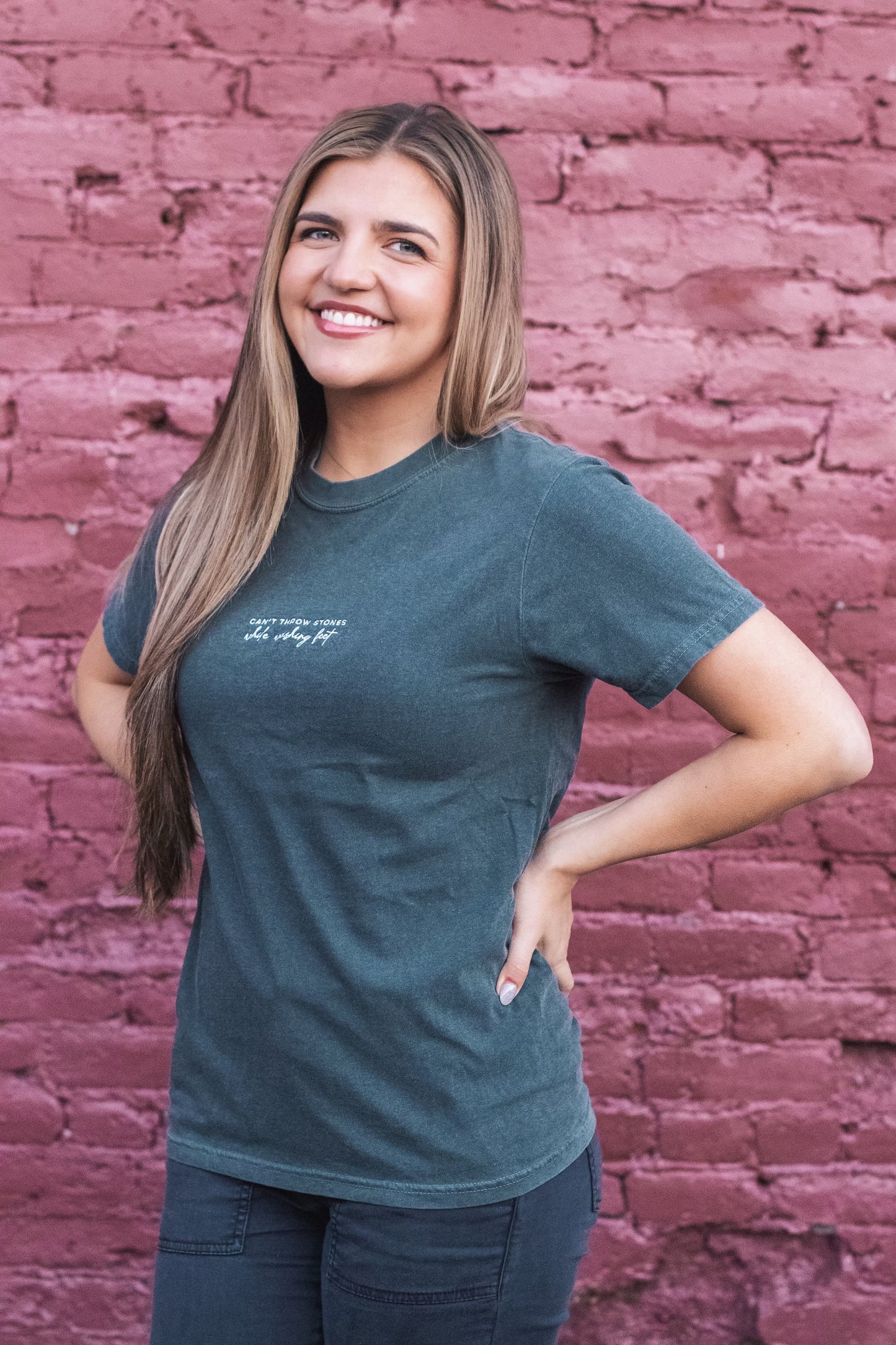 Christian Embroidered Comfort Colors T-Shirt, Can't Throw Stones While Washing Feet