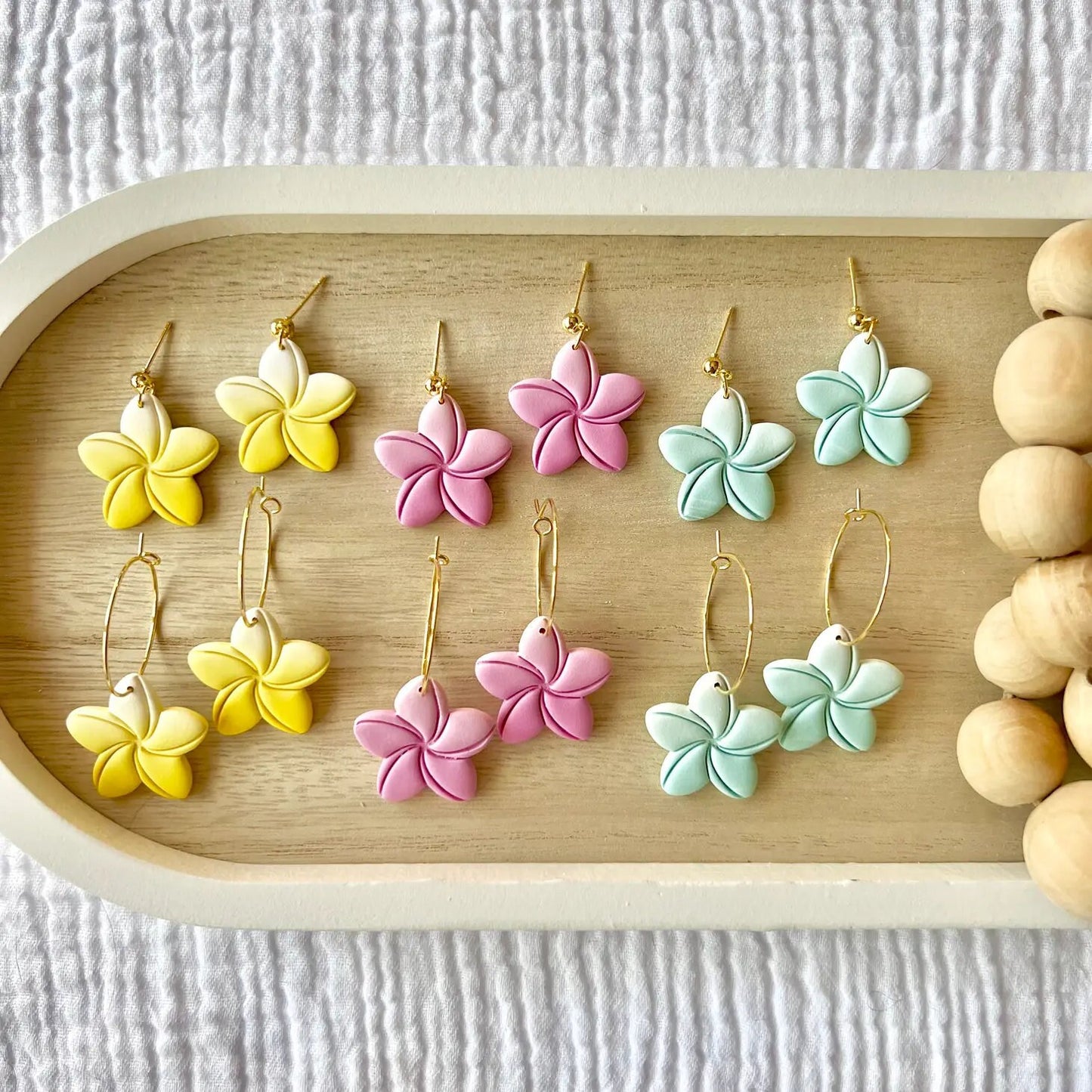 Clay Plumeria Hoop Earrings, Hawaii Wildfire Relief Fund, Clay Hoops, Boho Clay Jewelry Gifts
