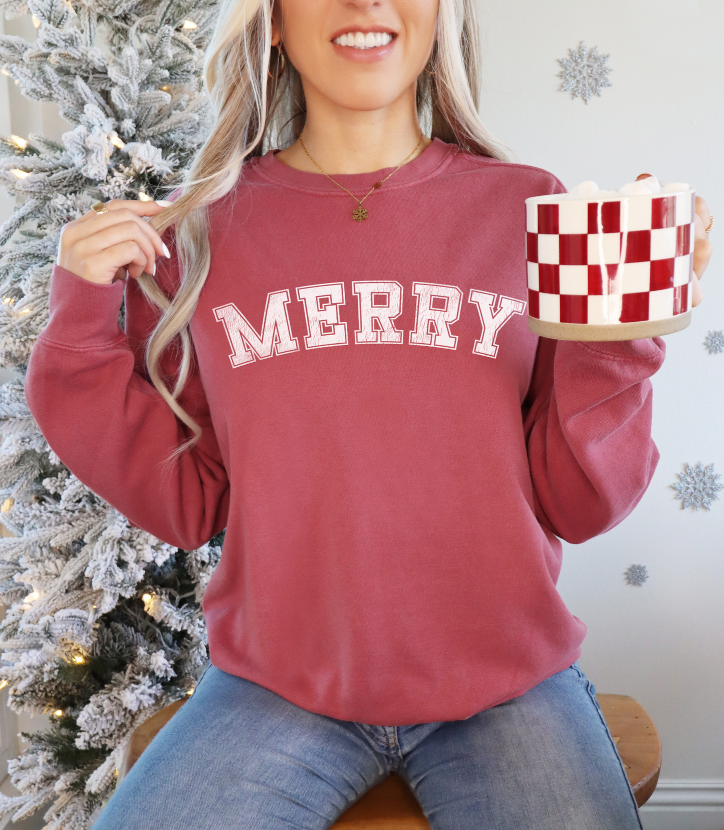 Merry Retro College Crewneck - Cozy Christmas Sweatshirt