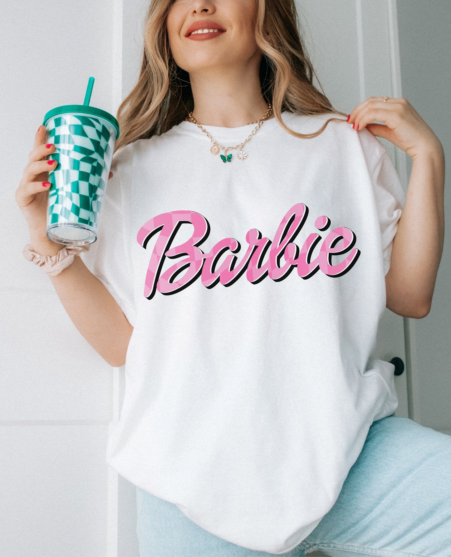 Checkered Barbie Shirt, Let's Go Party Barbie Shirt, Retro Barbie, Oversized Cute Tee, Barbie Movie, Come on Barbie