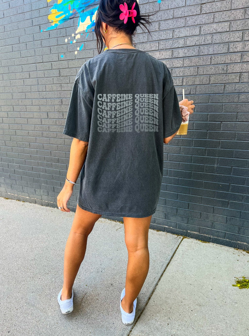 Caffeine Queen Retro Shirt, Coffee shirt, Retro smiley face, Coffee shirt, Checkered Shirt, Gift for her, Coffee lovers