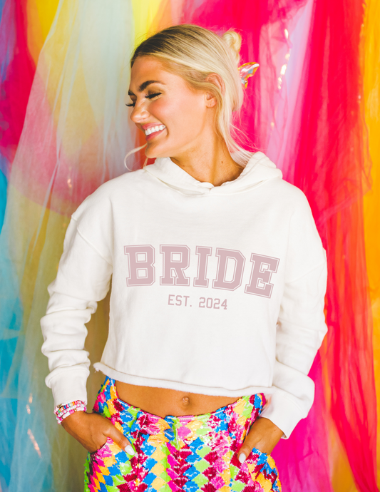 CUSTOM Bride Cropped Sweatshirt | Offwhite Sweatshirt with Custom Colors and Year