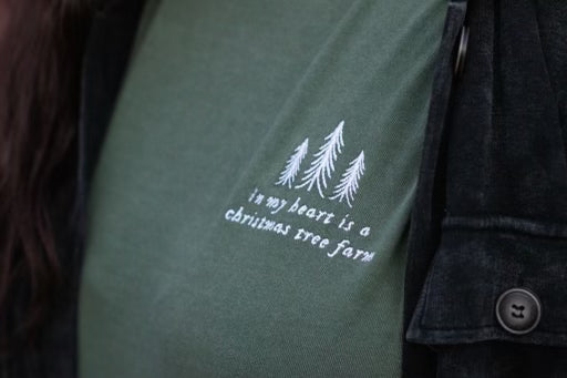In my heart is a Christmas tree farm shirt, comfort colors embroidered tshirt, gift for a fan