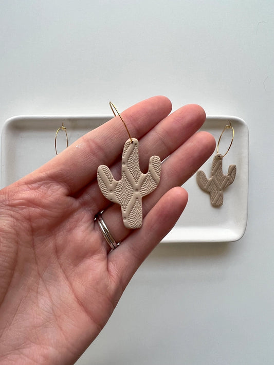 Neutral Cactus Clay Hoop Earrings