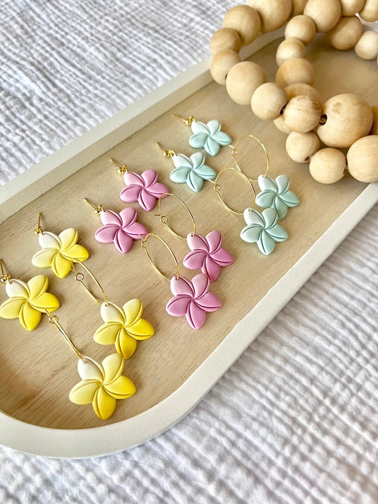 Clay Plumeria Hoop Earrings, Hawaii Wildfire Relief Fund, Clay Hoops, Boho Clay Jewelry Gifts