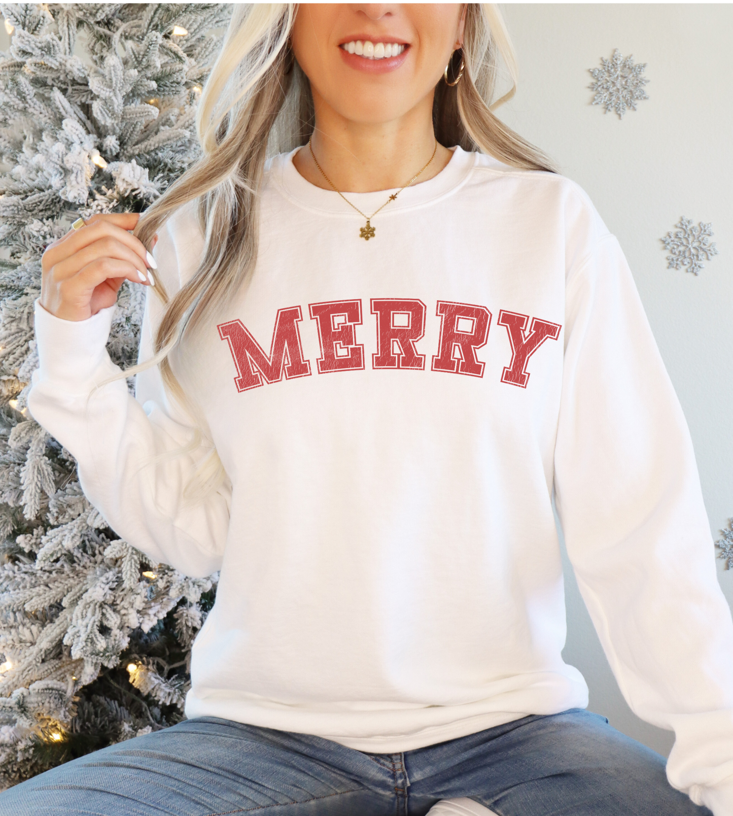 Merry Retro College Crewneck - Cozy Christmas Sweatshirt