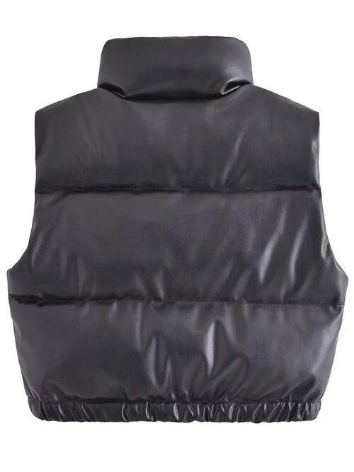PU Leather Zip Up Drawstring Vest