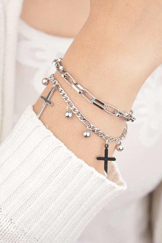 Cross Layered Stainless Steel Bracelet | Gold and Silver