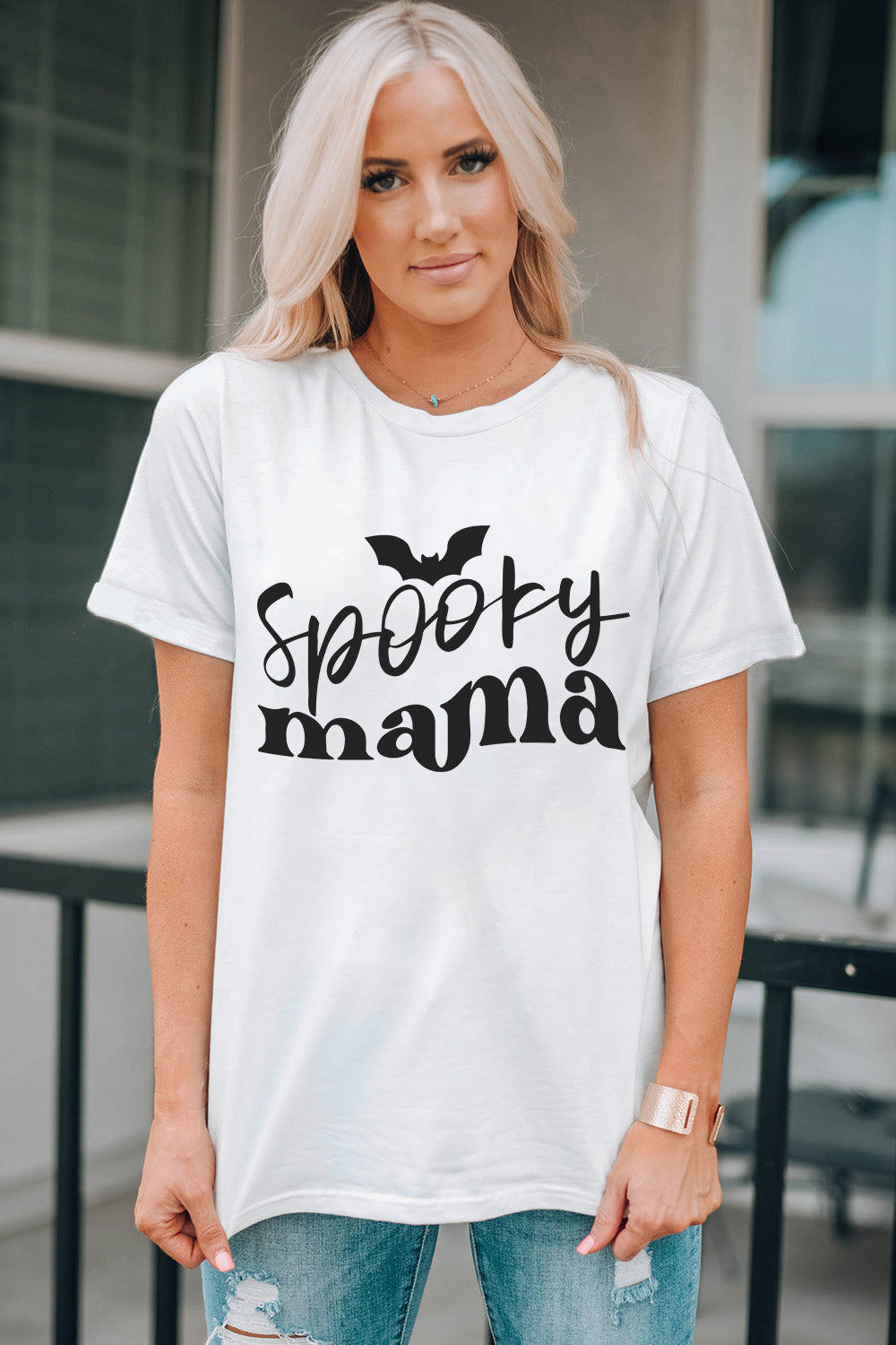 Round Neck Short Sleeve SPOOKY MAMA Graphic T-Shirt