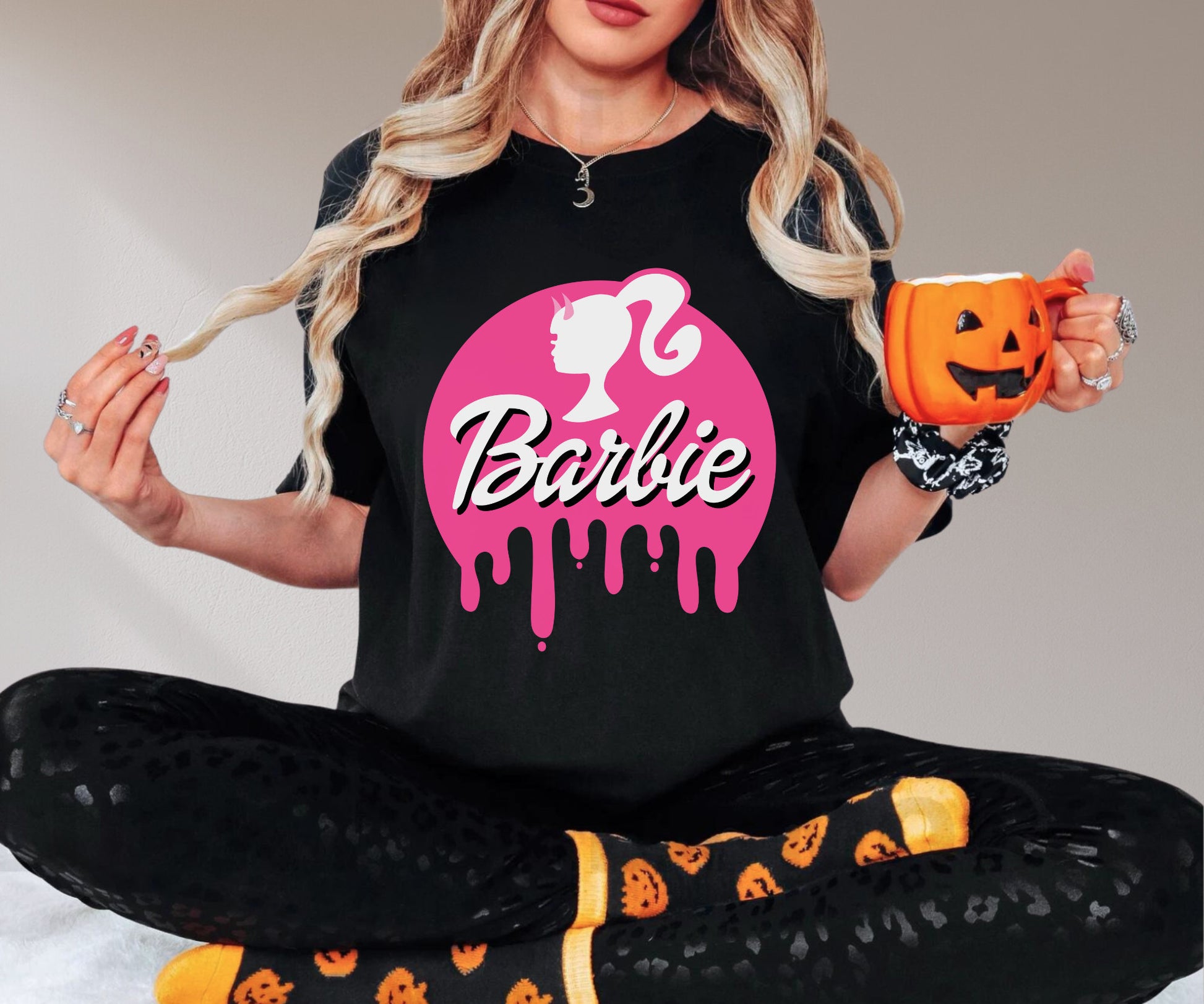 Barbie Halloween Tee, Cute Oversized Barbie Tee, Barbie Movie, Gifts for Her, Halloween Tee Shirt, Barbie Costume, Goth Barbie