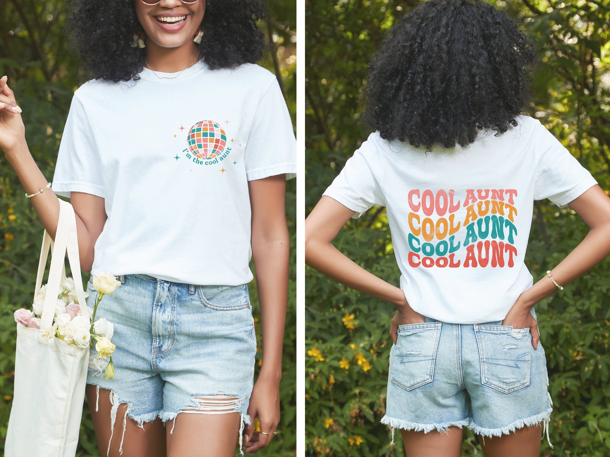 Cool Aunt Shirt, New Aunt Shirt, Wavy Retro Shirt, Oversized Comfy Tee, Gift for Aunt, Disco Ball Shirt