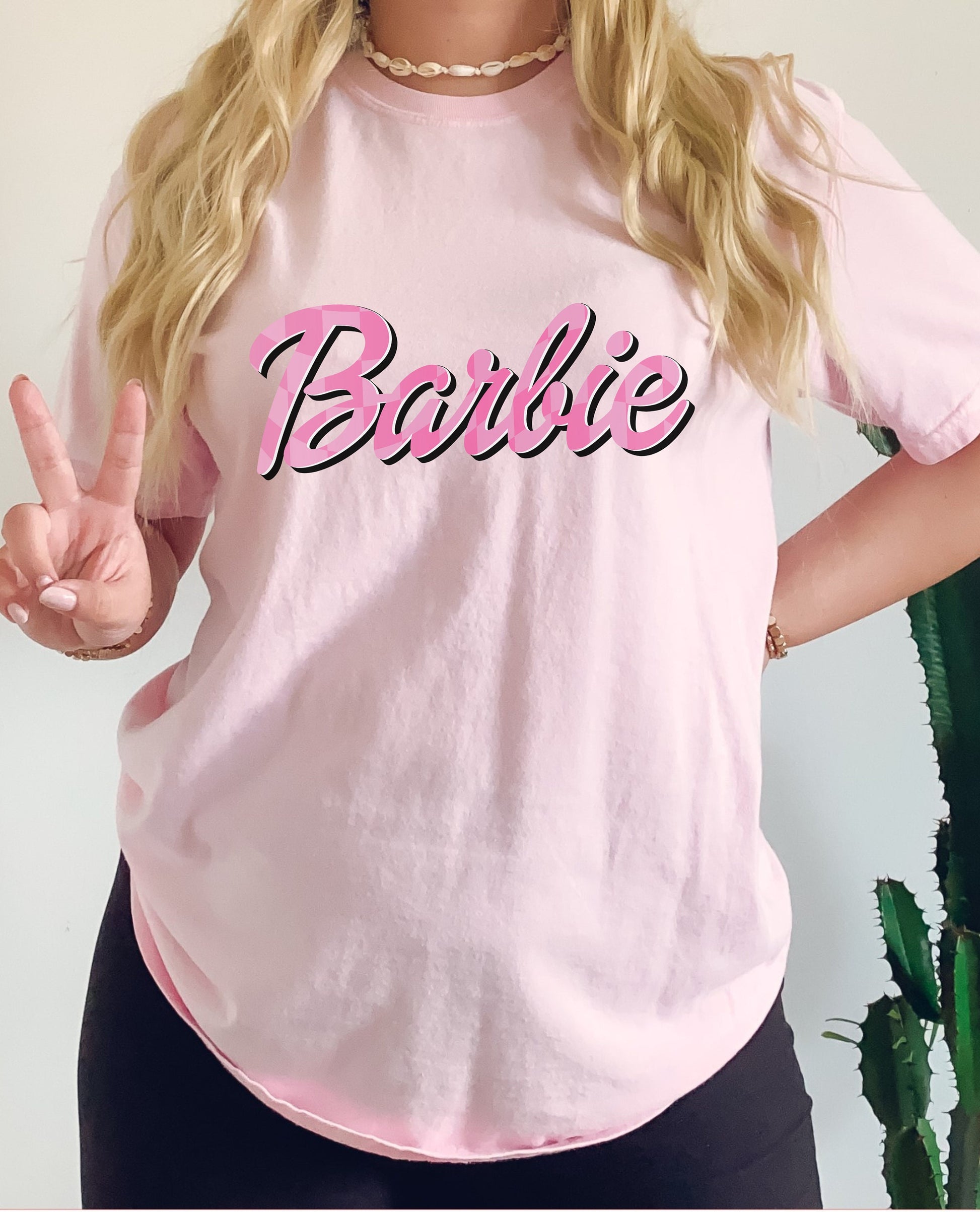 Checkered Retro Barbie Shirt | Oversized Cute Graphic Tee