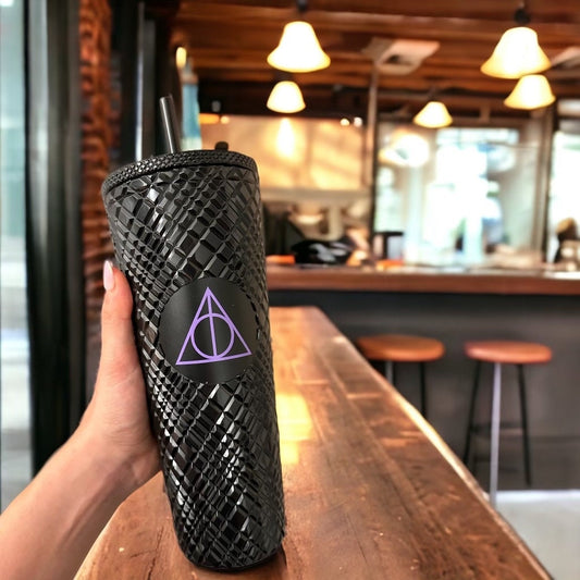 Harry Potter Tumbler, Halloween Tumbler, HP Gift, Deathly Hallows Cup, 24 oz tumbler with straw